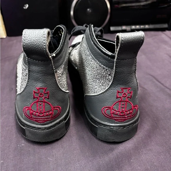 Vivienne Westwood Couture Mens Bedazzled Black and Gray High-Top Sneakers - Picture 6 of 13